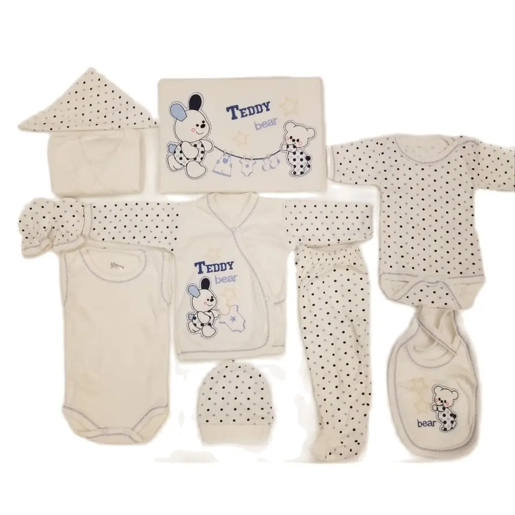 MadeM 10 Piece Tedy Bear Pattern Newborn Baby Cotton Body Suit Boy and Girl Clothing Set