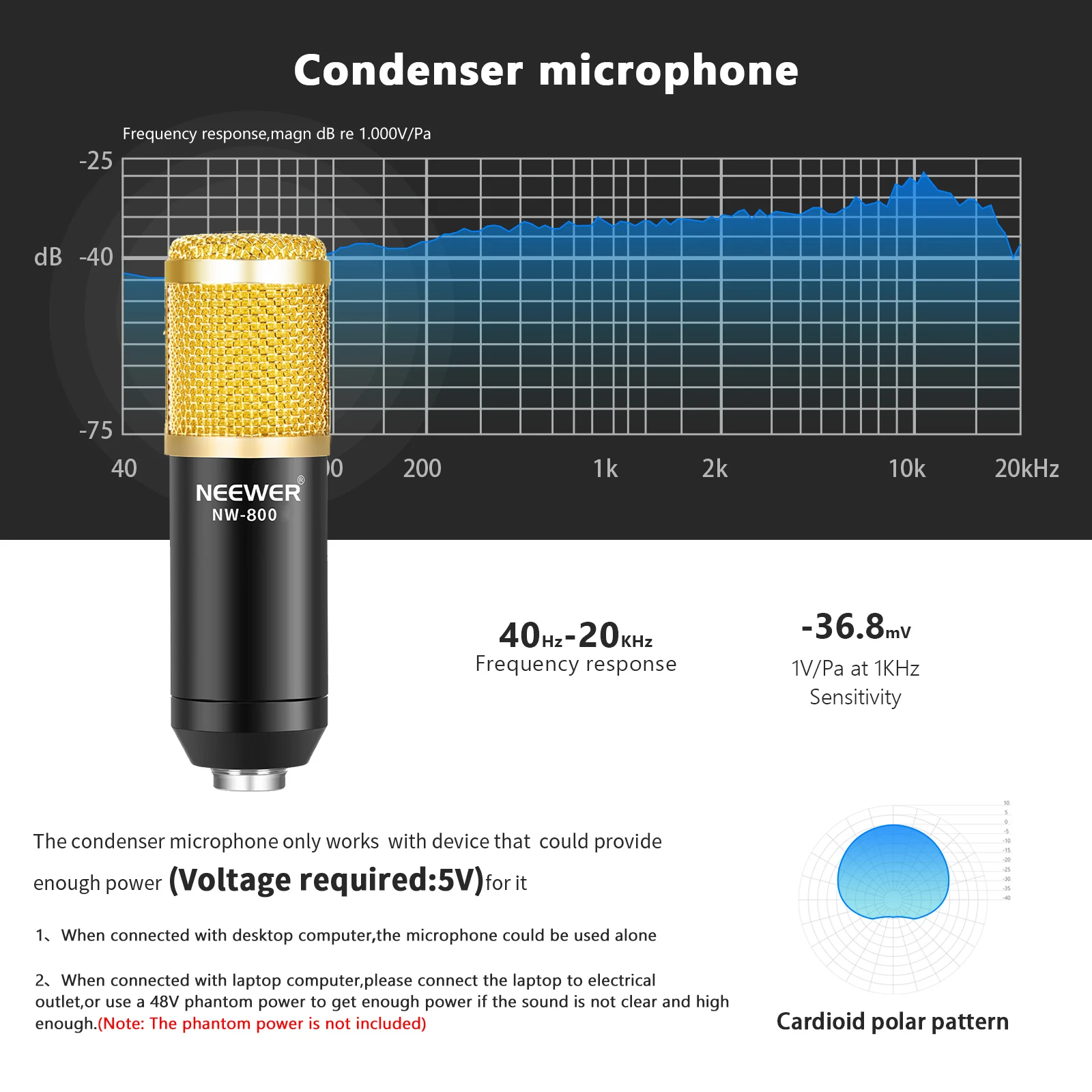 Neewer Профессиональная студия вещания Запись конденсаторный микрофон и Arm стенд с