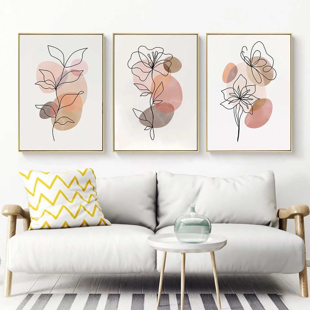 

Line Botanical Poster Abstract Flower Canvas Painting Nordic Beige Leaves Art Print Minimalist Wall Picture Living Bedroom Decor