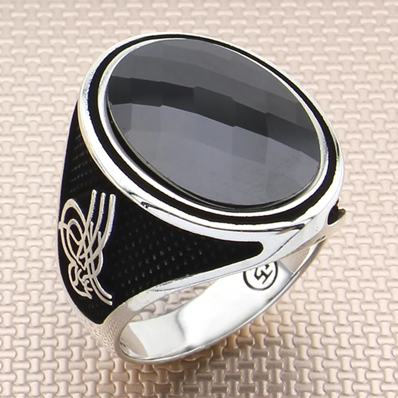 925 Sterling Silver Ring With Black Stone For Men Zircon Gemstone Gift For Him Men's Rings Handmade - Turkish Jewelry