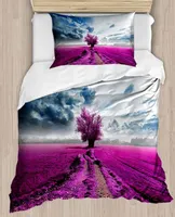 Else Purple Lavender Farm Trees Blue Sky 4 Piece 3D Print Cotton Satin Single Duvet Cover Bedding Set Pillow Case Bed Sheet