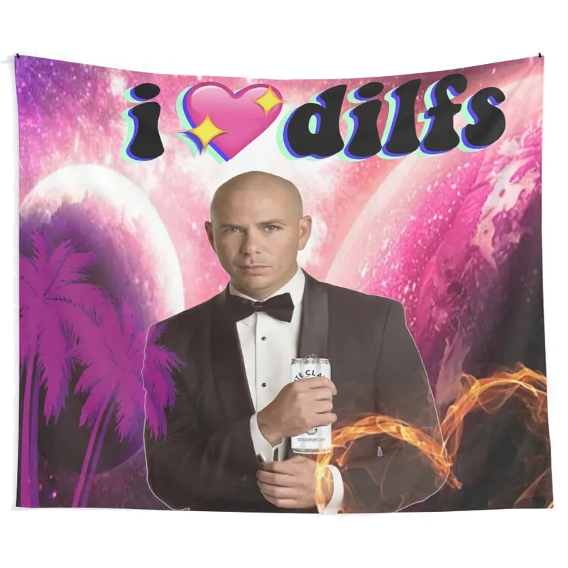 

Mr Worldwide I Love Dilfs Pitbull Mr 305, Забавный гобелен с мемом, настенное украшение для спальни, гостиной