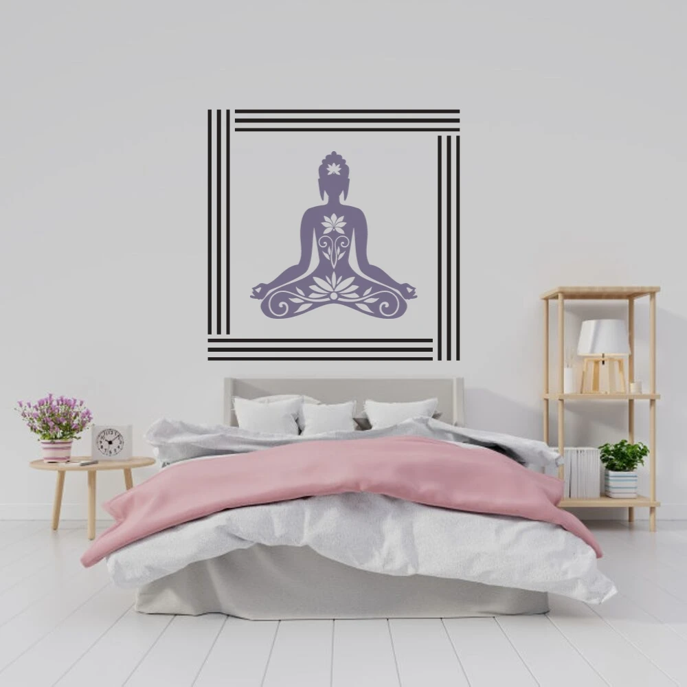 Новая наклейка на стену с Буддой и лотосом для медитации, наклейка с индивидуальным цветом рамки и буддой, домашний декор A0063