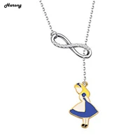 harong newest alice in wonderland necklaces stainless steel cute girl crystal pendant women kawaii charm jewelry anime necklace