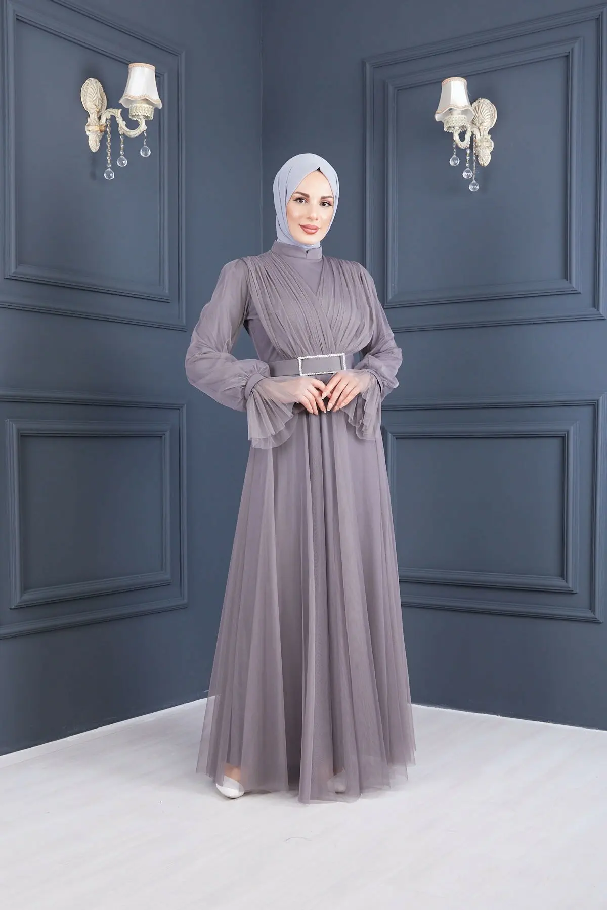 ИД атласное платье-абайя, мусульманское женское Однотонное Платье макси с запахом спереди, длинным рукавом и оборками, скромная одежда Дуба...
