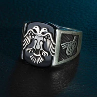 silver black onyx gemstone ring ottoman tughra motif ring double eagle head silver ring gerat seljuk emparie ring