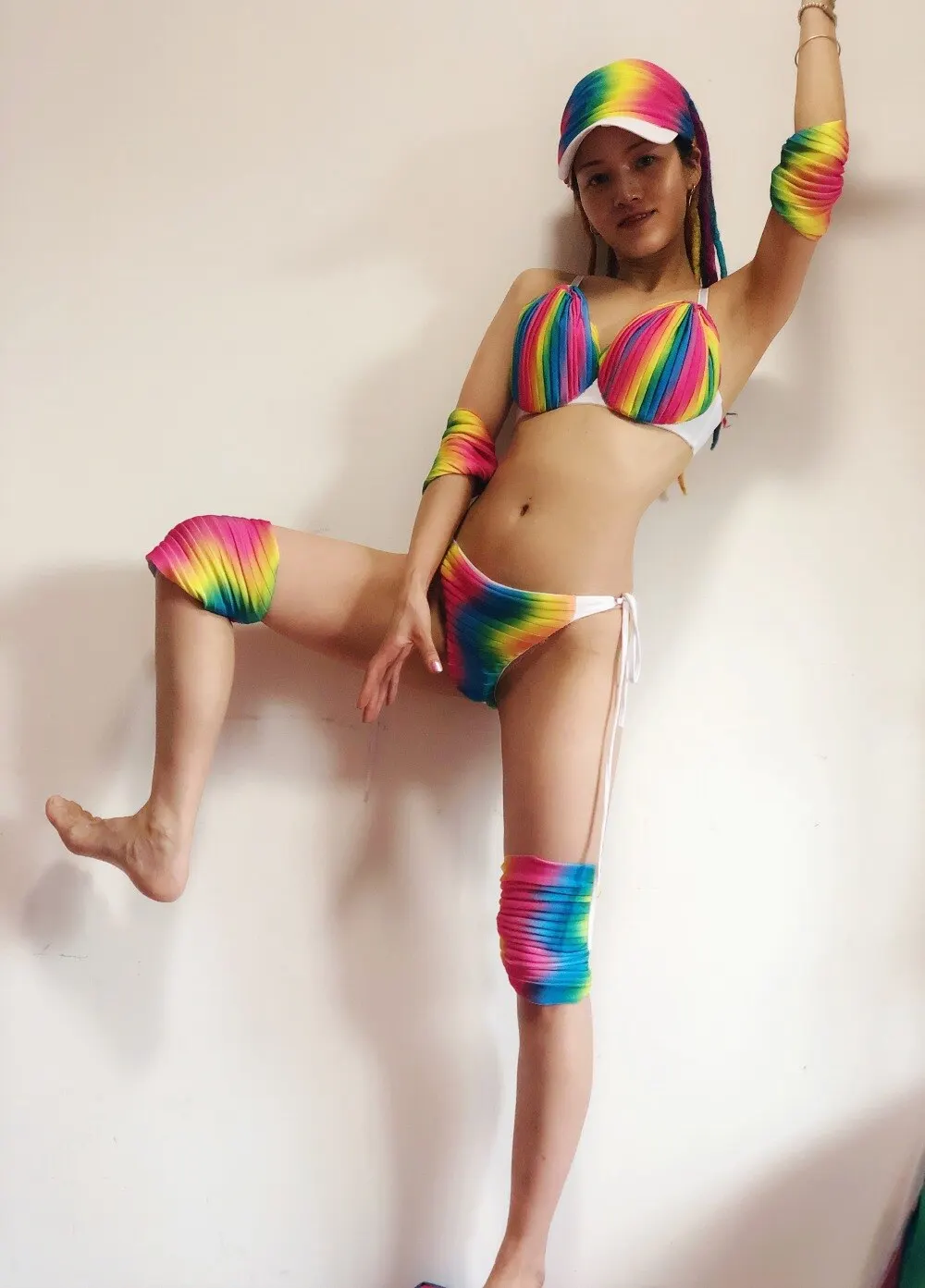 Новое Стильное сексуальное Радужное платье Бикини для танцев Женский костюм ds gogo