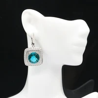38x22mm beautiful rich blue aquamarine white cz european style for ladies dating silver earrings