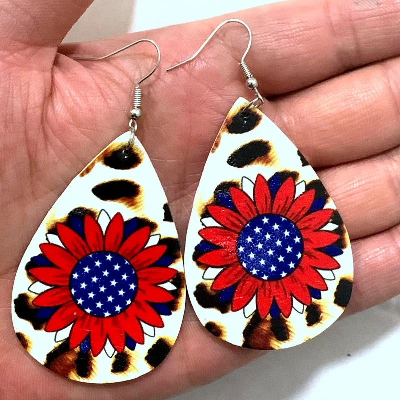 

4th of July Earrings Patriotic Sunflowers Teardrop Earrings American Flag Earrings Independence Day