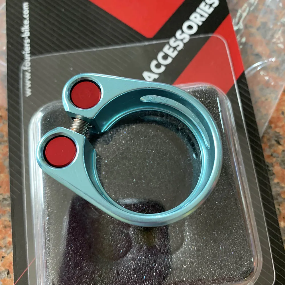 light blue 31.8mm Fouriers Алюминиевый зажим для подседельного штыря 31,8 мм 34,9 мм MTB дорожный велосипедный воротник фиксированные болты винт запчасти для велосипеда - Цвет: light blue 31.8mm