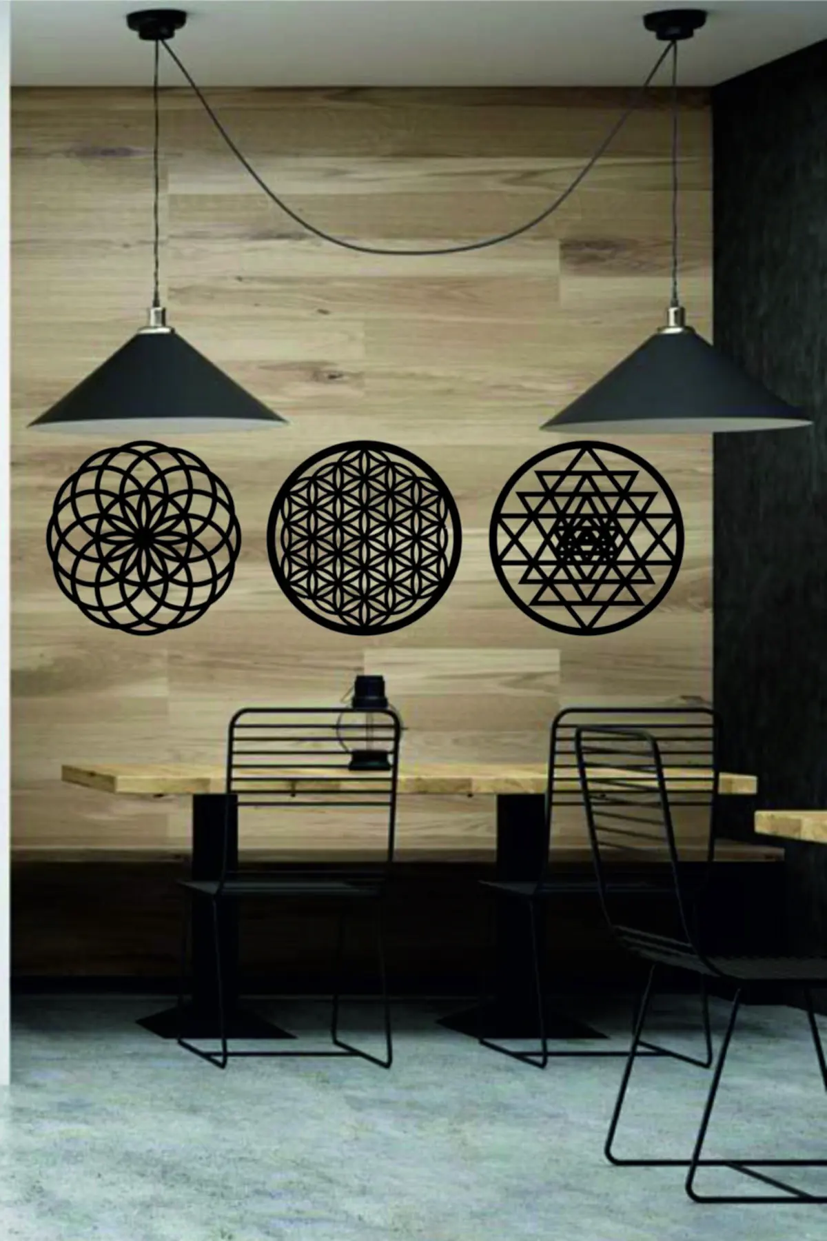 

Flower of Life Sri Yantra Torus Wood Painting 3 PCS Decorative Laser Cut Picture Board Wall Sticker Home Office