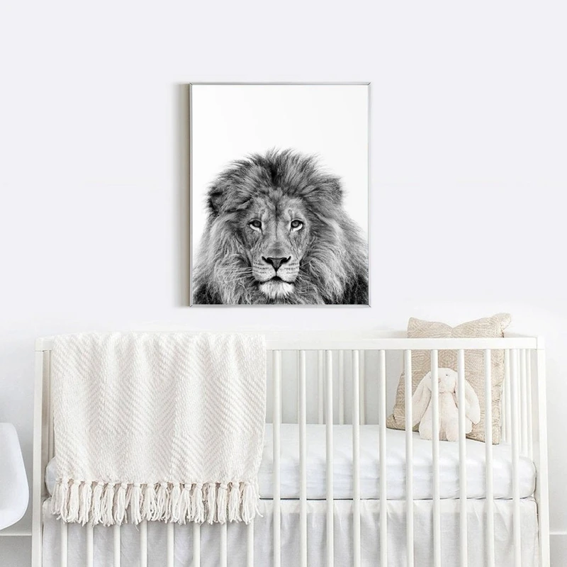 Черно-белые настенные художественные плакаты с принтом львов и животных в стиле