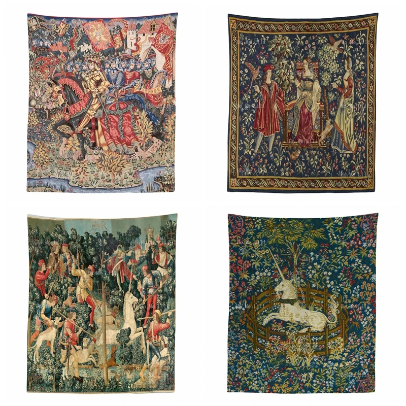 

King Arthur And His Knights Medieval Legend Captive Unicorn Hunt Mille Fleurs Tapestry By Ho Me Lili Wall Hanging Decor