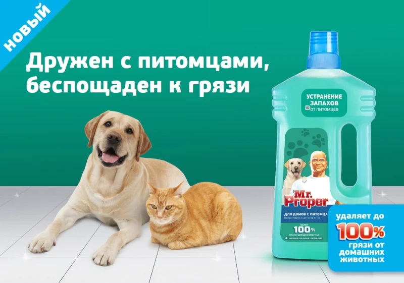 MR PROPER Моющая жидкость для полов и стен Для домов с питомцами 1л | Дом сад