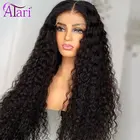 Парик Atari из натуральных перуанских человеческих волос с прозрачной волнистой кружевной передней частью, женский парик с кудрявой застежкой, предварительно выщипанный парик из фронтальной кружевной ткани HD