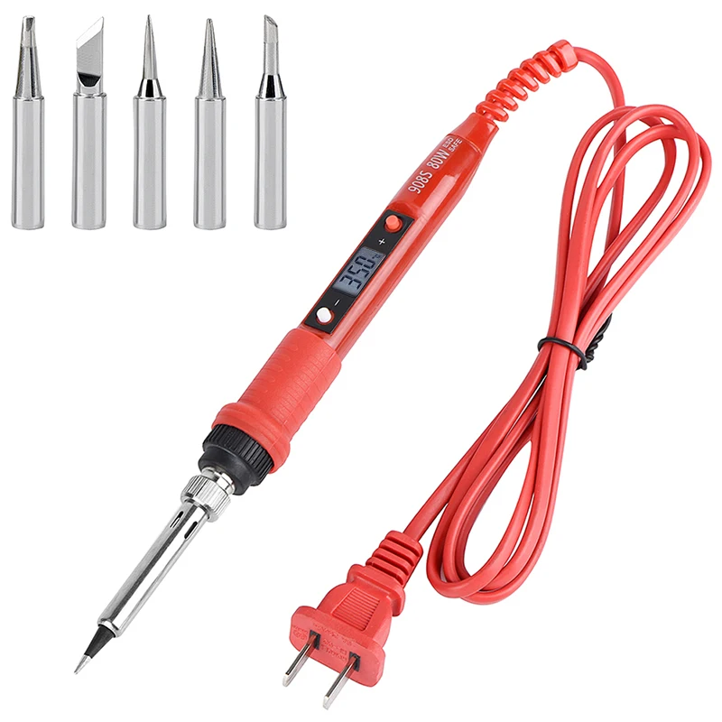 

80w Electric Soldering Iron Adjustable Temperature Lcd Display Thermostat Electric Soldering Iron 5pcs Soldering Iron Head