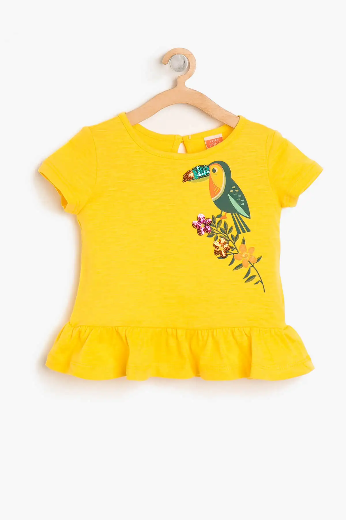 Детская желтая футболка с короткими рукавами для маленьких девочек Koton|Футболки|