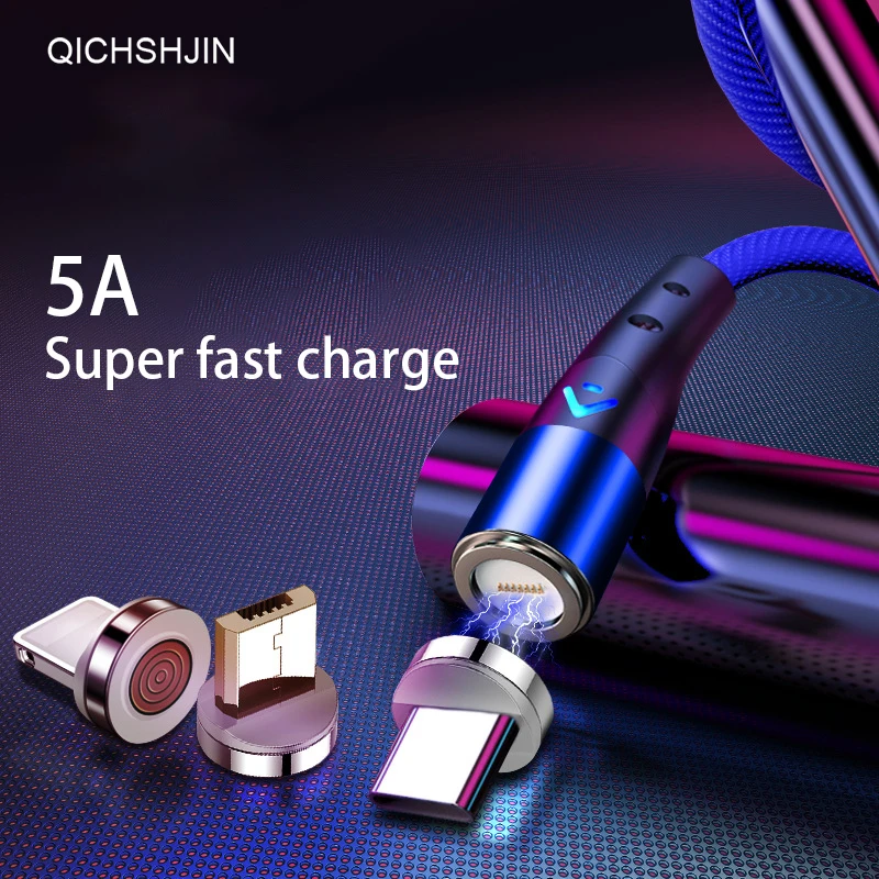 

Magnetic Cable Micro Usb 5A Super Fast Charging Type-C Cable LED Light Mobile Phone Cable Charger For iPhone Xiaomi Wire Cord 1m