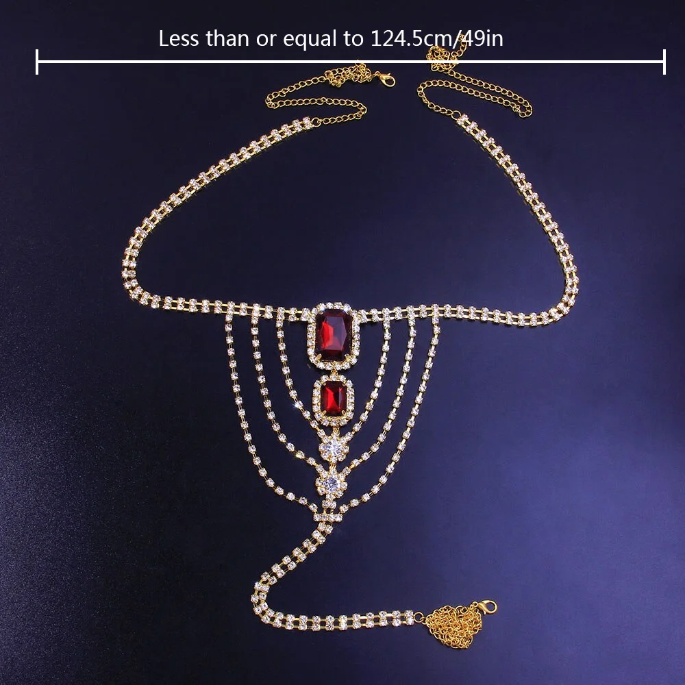 Женская эротическая цепочка для живота Rave красная на талию роскошное