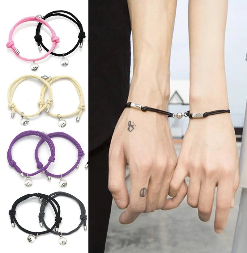 

2pcs Couple Magnetic Minimalist Bracelet Braided Rope Friendship Distance Bracelet Adjustable Lovers Valentine Gift Jewelry
