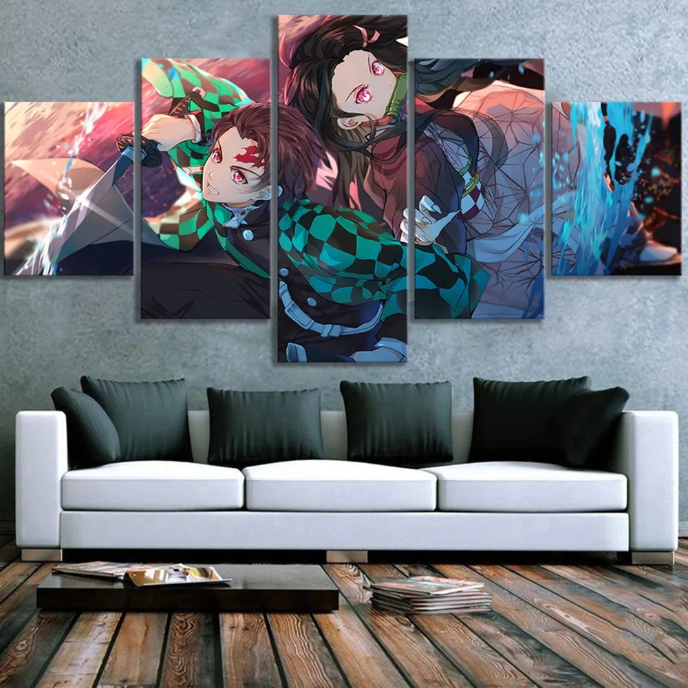 

Modular Picture HD Printed Poster 5 Pcs Demon Slayer Kimetsu No Yaiba Anime Canvas Paintings Wall Art For Living Room Home Decor