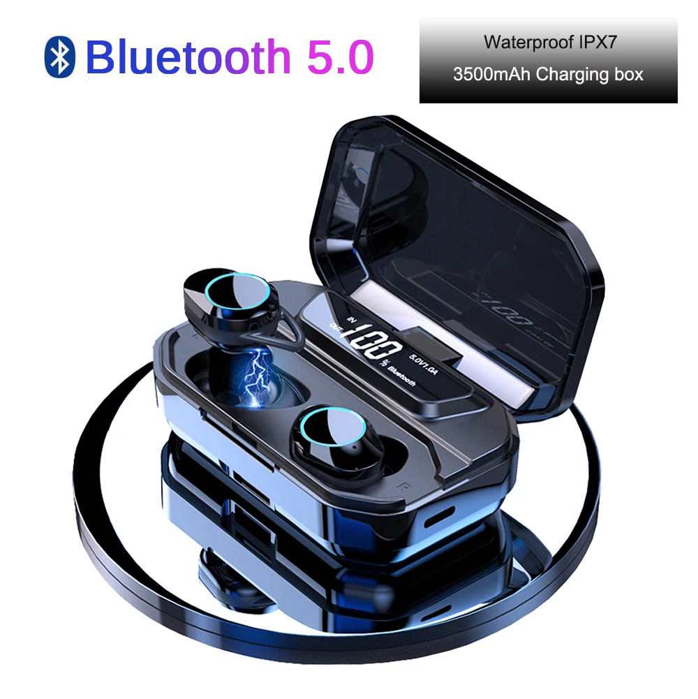 

G02 TWS Wireless Headphone IPX7 Waterproof Bluetooth 5.0 Earphone 9D Stereo Sport Headsets 3300mAh LED Smart Power Phone Holder