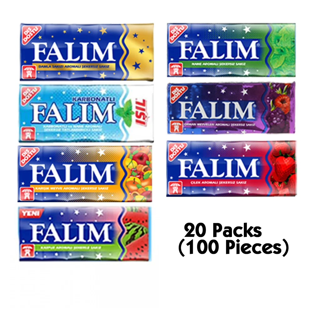 

Falım Sugarless Chewing Gum Best Sugar Free Chewing Gum Sugar Free Gum 20 Packs (20x5 = 100 pieces)