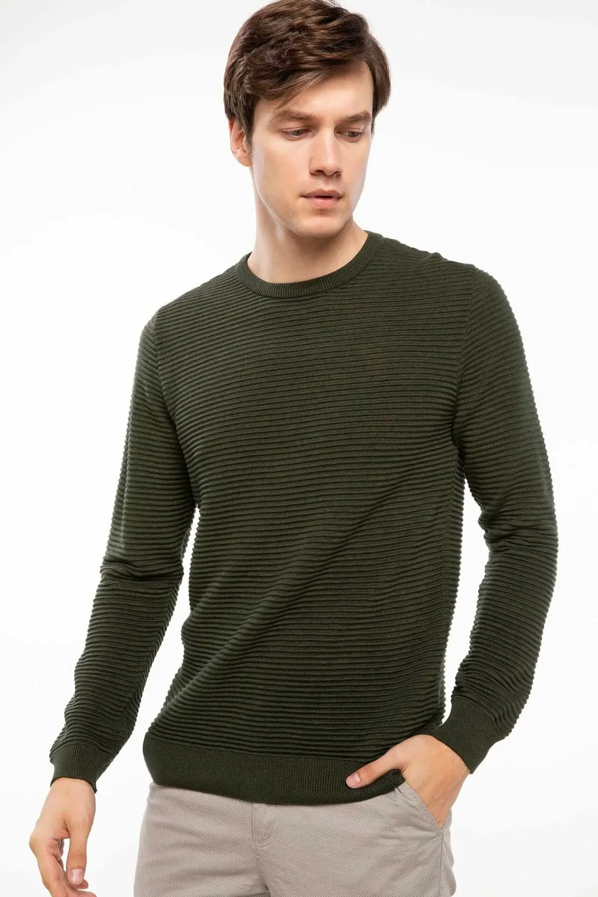 DeFacto мужской модный вязаный пуловер с круглым вырезом чистый цвет Простой Тонкий