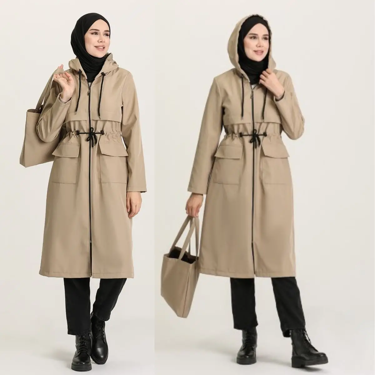 Muslim Hijab Fashion Woman امرأة  Mujer женщина Seasonal Trench Coat With Bag Gift Dubai Ramadan Turkey