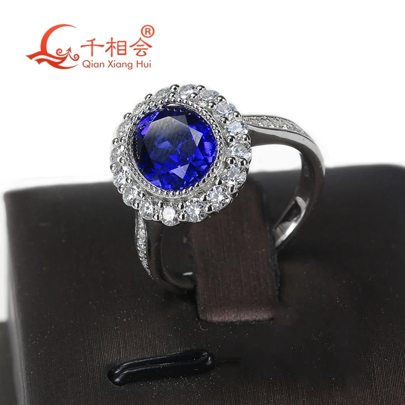 8x10 мм Овальный сапфировый камень с маленьким белым моиссанитовым кольцом