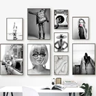 Черно-белый модный постер, модель сексуальной женщины, винтажные фотообои, художественные картины, украшение для гостиной и дома