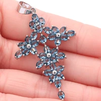 55x31mm long cross created london blue topaz raspberry rhodolite garnet for bride fine jewelry silver pendant