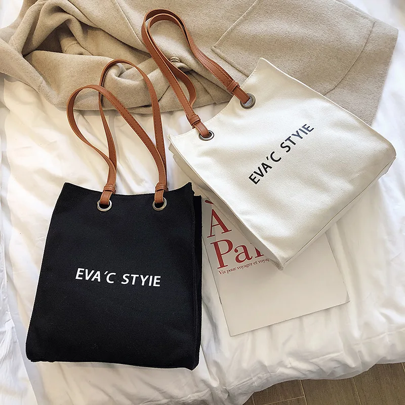

Retro Handbag Fashion Simple Letter Canvas Bags Shopping Bag Shoulder Bags Women Tote Bag