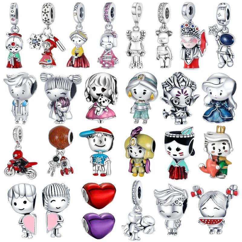 

925 Sterling Silver Character Beads Lovely Girl Boy Charms Astronaut Pendants Fit Pandora's Original Bracelet DIY Jewelry Making