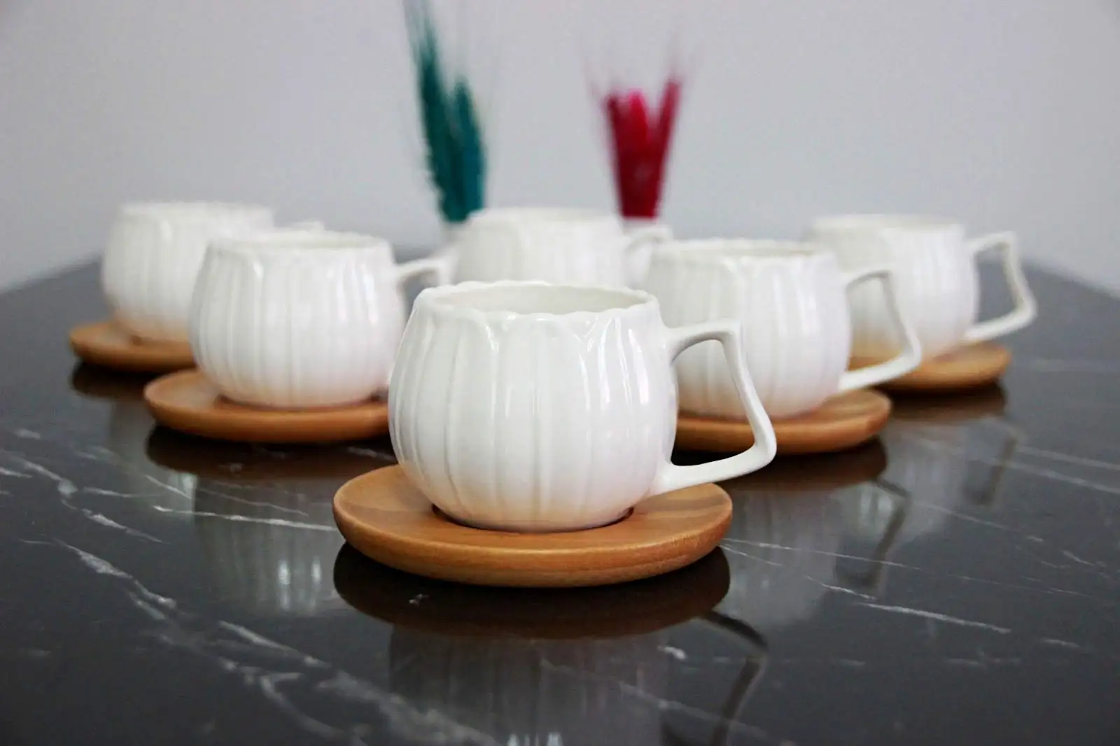 

Daisy Turkish Coffee Set Set in Espresso Patterned Daisy Patterned Wooden Plate Coffeeware Cup Set 12 Pieces 6pers