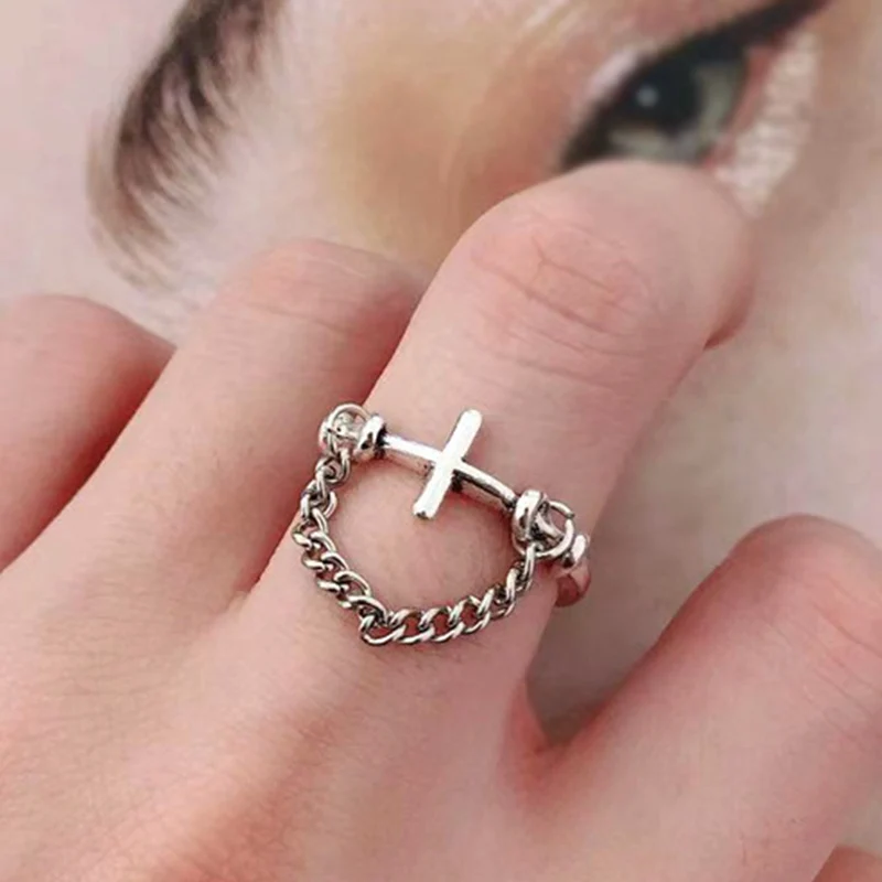 

Vintage Personality Rings Multi-layer Cross Butterfly Chain Rings Open Adjustable Finger Rings for Women Hip Hop Jewelry Gift