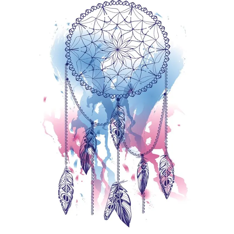 Занавеска Ловец снов с перьями акварельный эффект Богемный Хиппи стиль