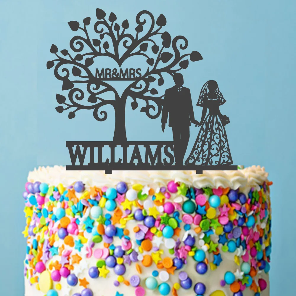 

Love Tree Wedding Cake Topper With Date Acrylic Mirror Gold Silve Black Personalized Name Topper Anniversary Party Decor