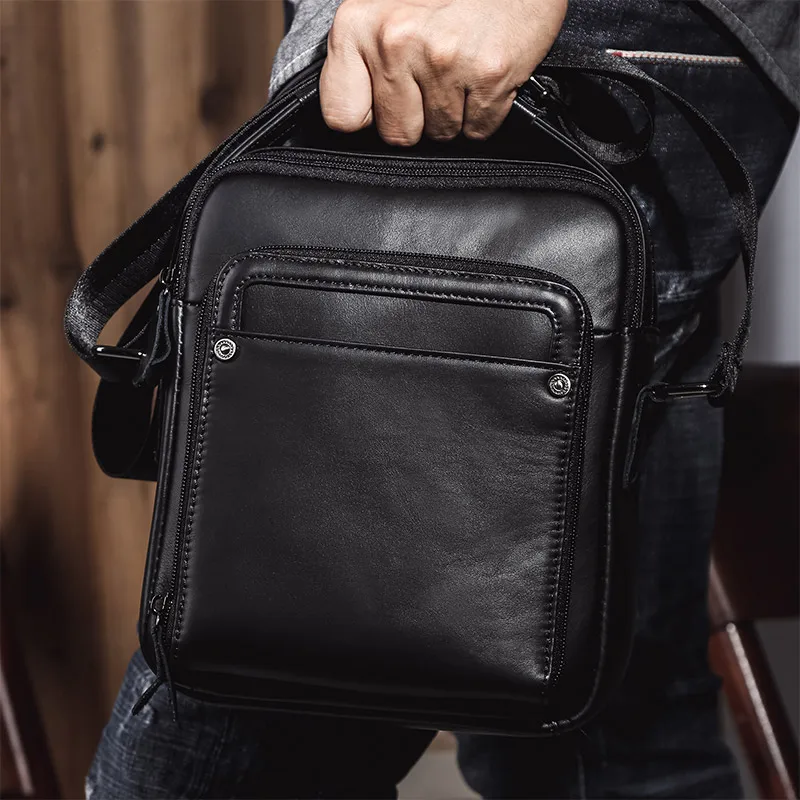 Fashion Men Genuine Leather Handbag Male Cowhide Leather Messenger Bag Business Travel Messenger Bag Middle Crossbody Bag