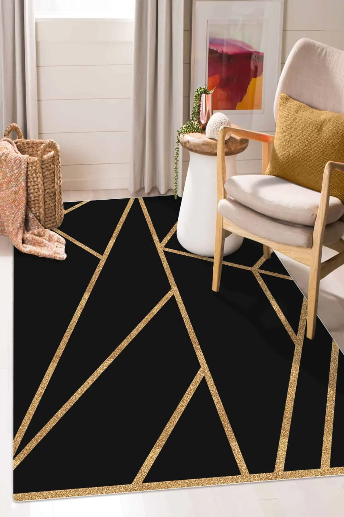 

Rug Carpet Living Room Turkish Workmanship Gold & Black Vintage Authentic Home Textiles Non-Slip Sole Area Carpet