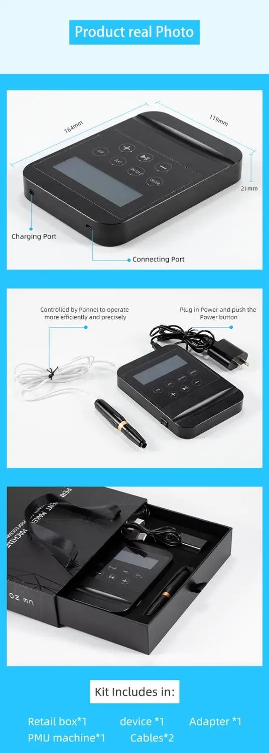 

Tattoo Machine Kit Professional Tattoo Power Supply Rotary Pen With Cartridges Needles For Permanent Makeup Eyebrow Microblading