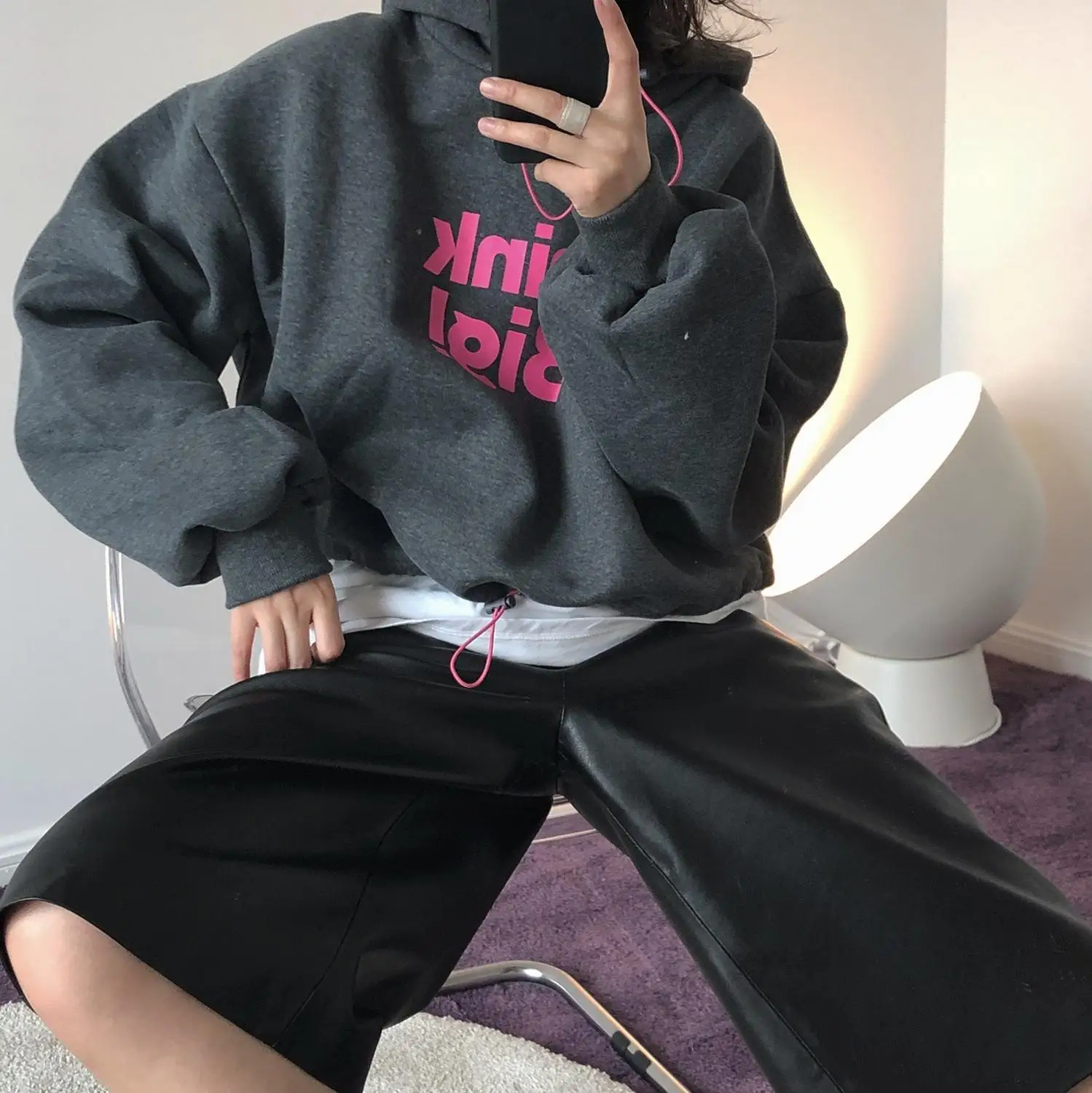 

woman warm full cotton on fleece short hoodie