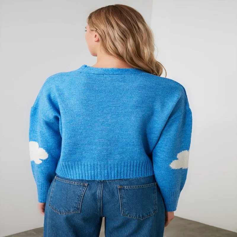 

Blue Jacquard Knitwear Cardigan TWOAW21HI0490