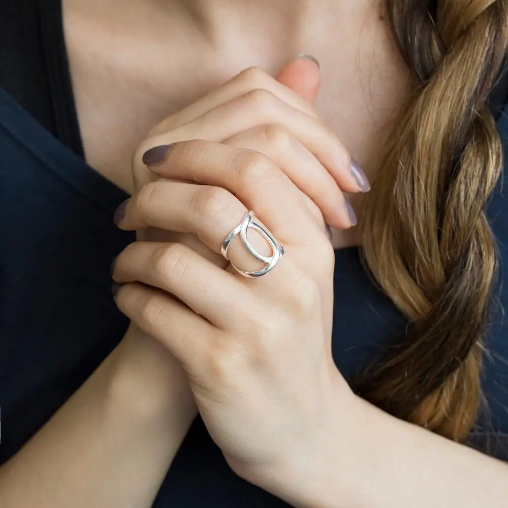 

Plain Silver Ring Silver Intertwined Design Handmade Turkish 925 Sterling Silver Adjustable Ring