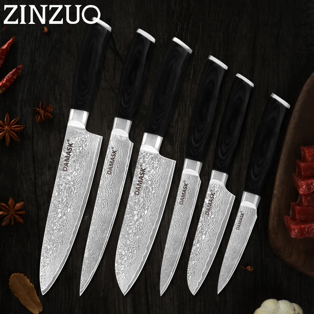 Дамасский лучший набор из 6 предметов дамасский кухонный ножей Япония VG10 супер