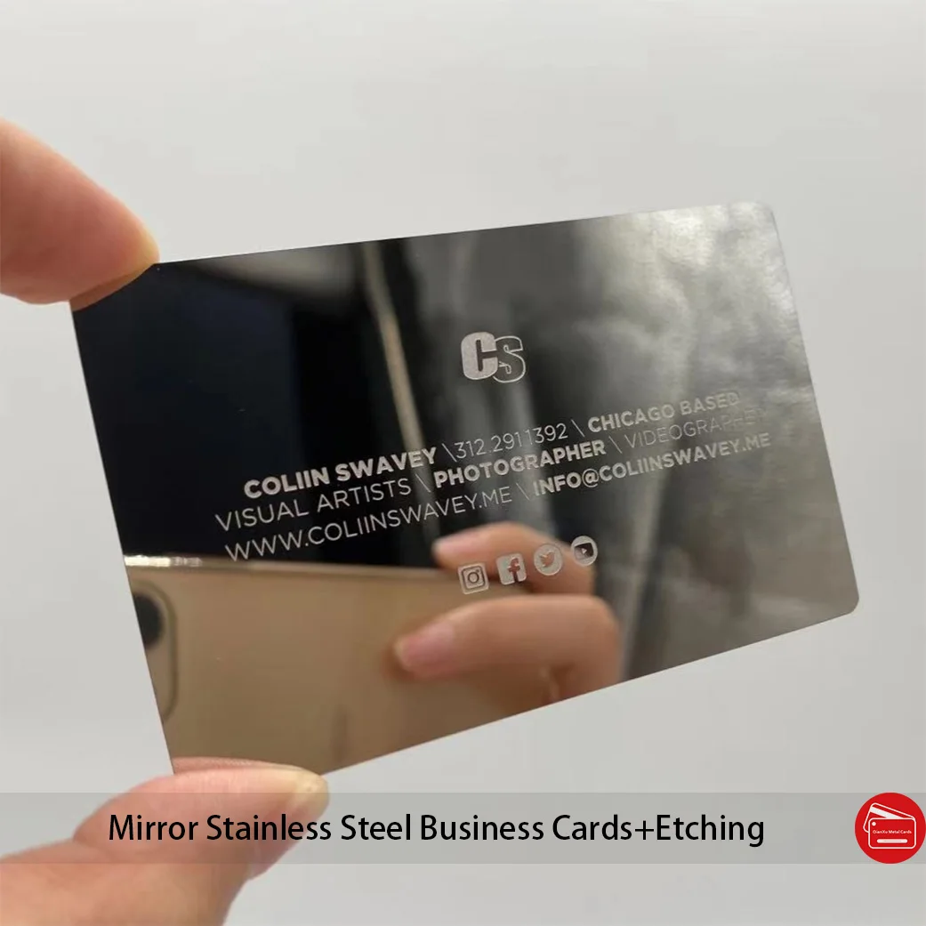 Заказная Роскошная зеркальная металлическая визитная карточка с
