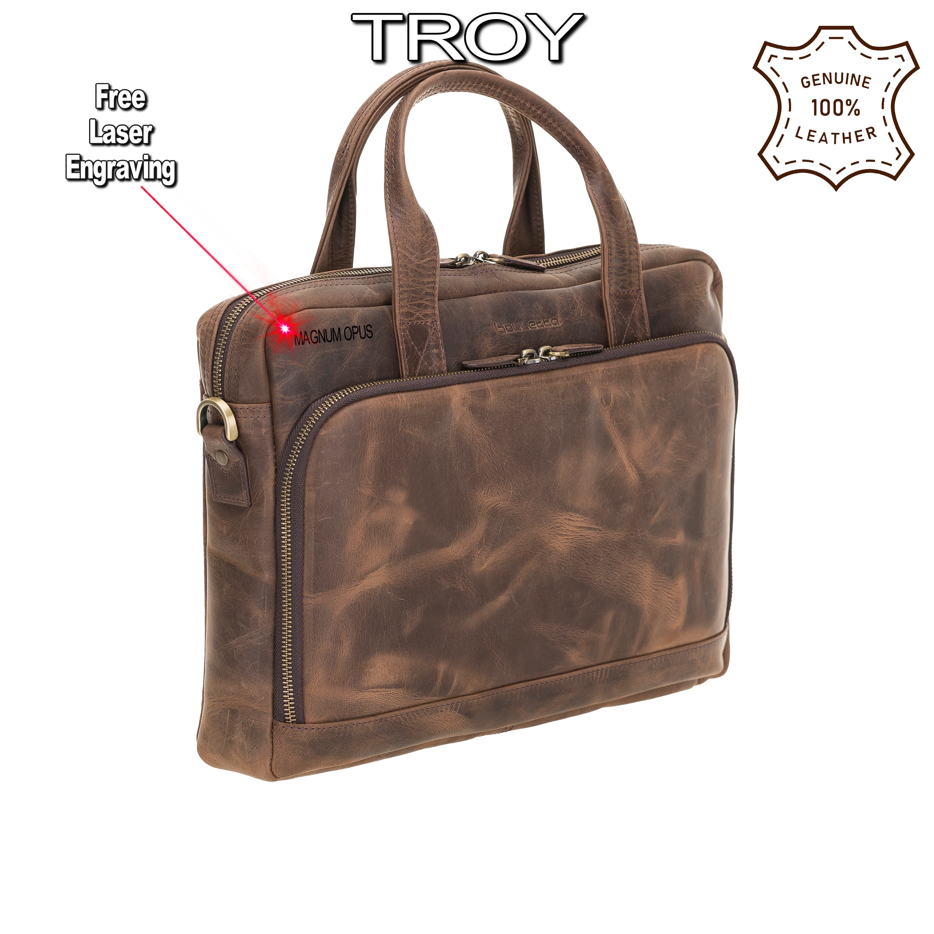 Handmade Genuine Leather Briefcase Laptop Notebook Business Travel Durable Bag Handbag with Shoulder Strap RFID Elegant 13