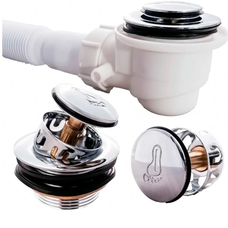 Слив для поддона душевой кабины с сеткой клик - клак отверстия в поддоне 50-60 мм.