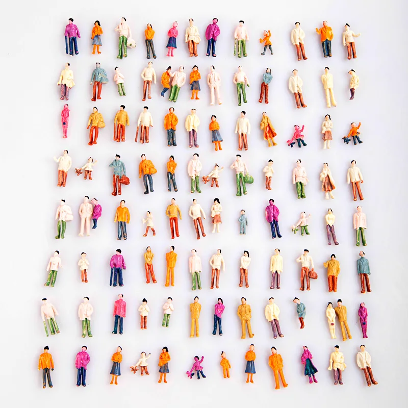 

100pcs 1:100Painted Model People Train Park Street Passenger Figures with Various Poses Male and Female Model Home Decoration