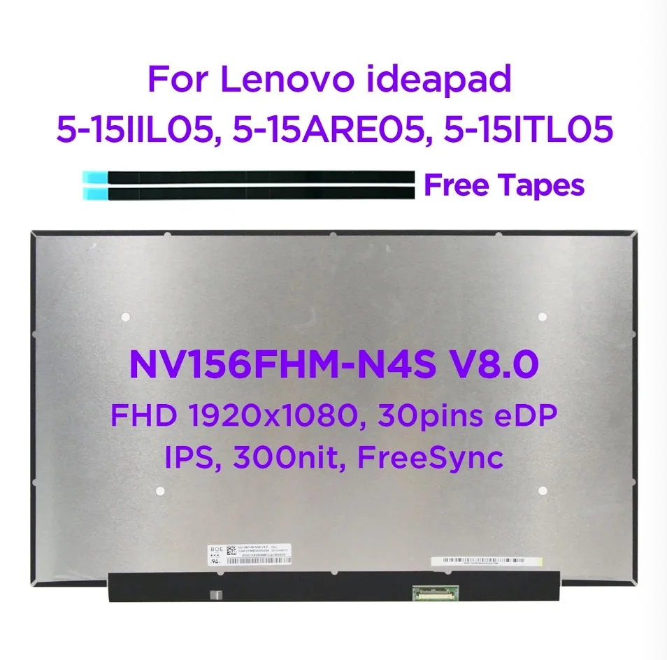 

15.6" IPS Laptop LCD Screen NV156FHM-N4S V8.0 For Lenovo ideapad 5-15ARE05 ThinkPad T15 P15s Gen 2 ThinkBook G2 1920x1080 30pin